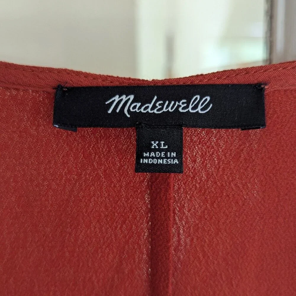 Madewell Heather Long Sleeve Button-down Dress, Rust Red, Size Large - Picture 10 of 13